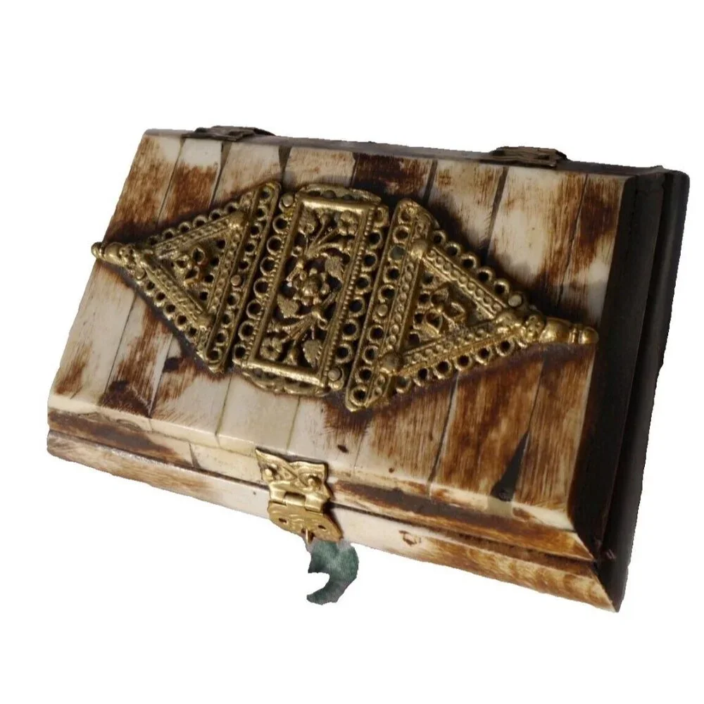 Trinket Jewelry Box Camel Bone & Brass Handcrafted 5.75